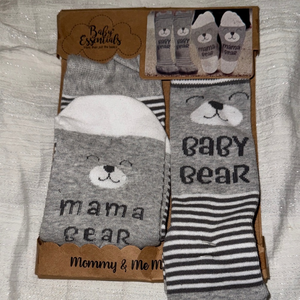 Baby Essentials Gray and White Bear Socks Set